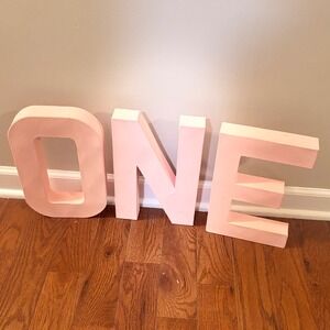Large Pink 3D Paper Mache Letters ONE First Birthday Party Decor Display